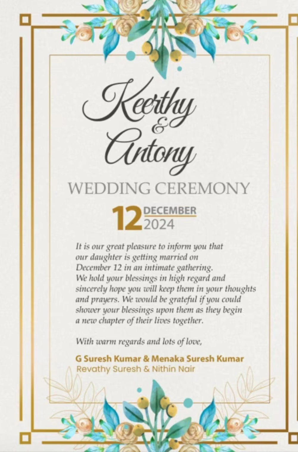 Keerthy Suresh Wedding Invitation